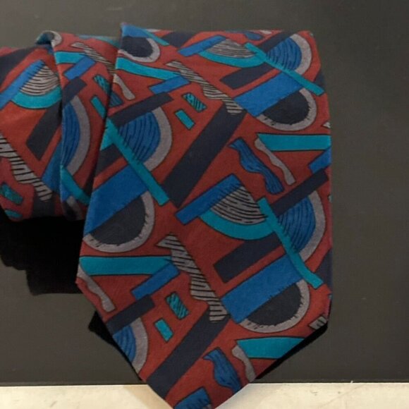Bugatti Silk Tie Red Abstract Blue - Picture 3 of 5
